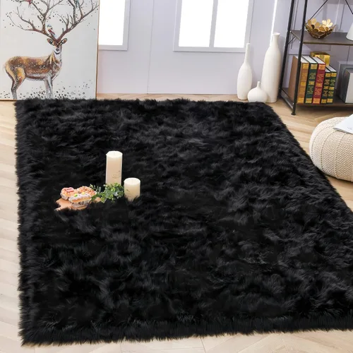 Miniatura 9 de Noahas Alfombra de piel sintética, alfombras esponjosas de lujo para dormitorio, alfombras lavables de 2 x 3 pies, alfombra de piel de oveja