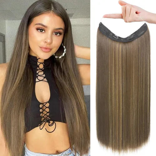 Miniatura 23 de REECHO - Extensiones de cabello con alambre invisible y con cintillo transparente, tamaño ajustable, clips seguros extraíbles, cabello lacio, diseño