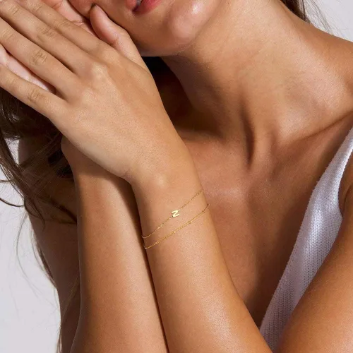 Miniatura 4 de Dainty Gold Initial Pulseras chapadas en oro de 14 quilates, delicadas, personalizables, con iniciales, para mujer, adolescente, niña, joyas