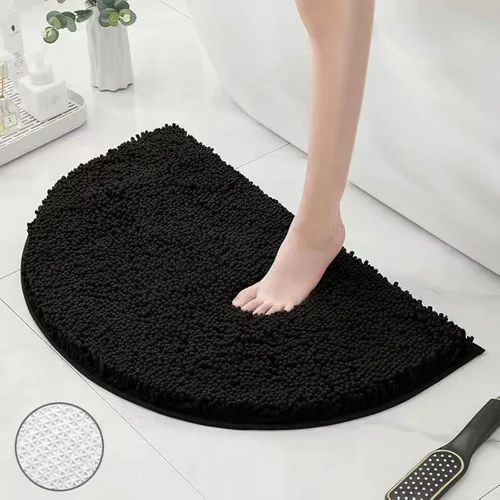 Tapete de baño absorbente de semicírculos, felpilla suave y gruesa, antideslizante, lavable a máquina, se seca rápidamente, tapete para pies peludos