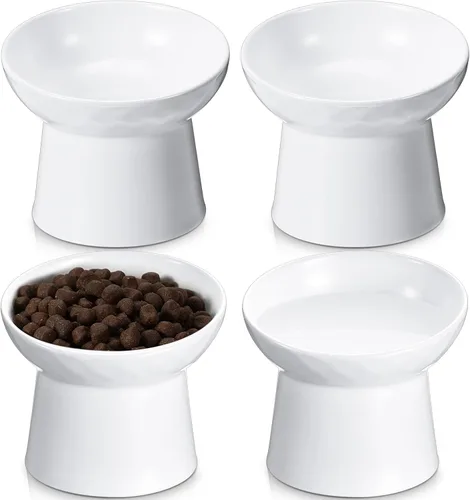 Tanlade 4 cuencos elevados de cerámica para gatos, cuenco elevado inclinado para gatos para agua de alimentos, sin estrés, prevención de reflujo,