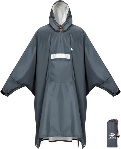 Miniatura 15 de ANYOO Poncho de lluvia con capucha para adultos, impermeable, ligero, para hombres y mujeres, chaqueta de lluvia reutilizable para emergencias al
