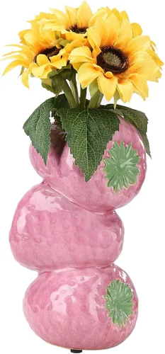 Firlar Florero de cerámica con diseño de fresas para flores, decorativo, moderno, rosa, redondo, 4 x 3 x 8 pulgadas, boda, Navidad, regalo del día