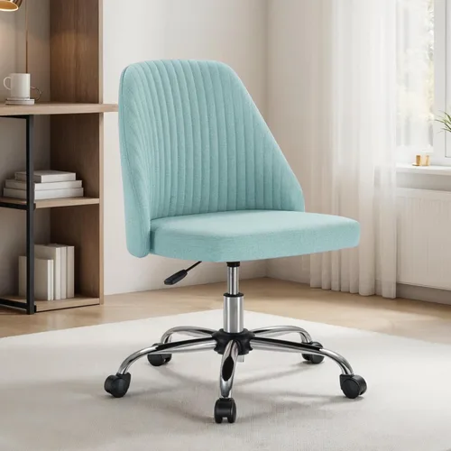 Miniatura 10 de Simple Deluxe Silla de escritorio de oficina sin brazos, moderna y bonita, silla giratoria cómoda, sillas de oficina en casa con ruedas, altura
