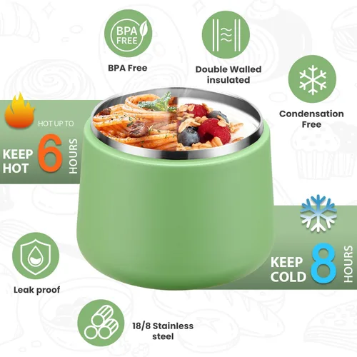 Miniatura 2 de Itslife Termo de sopa aislado al vacío de 14 onzas para comida caliente, recipiente de almuerzo para niños con tapa de hebilla a prueba de fugas