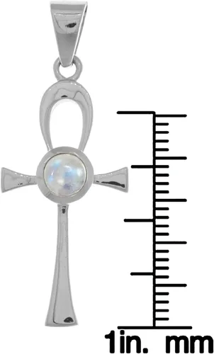 Miniatura 3 de Colgante de plata de ley Ankh con cruz egipcia con piedra lunar, Plata esterlina, Adularia