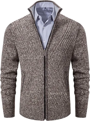Miniatura 74 de VtuAOL Suéteres tipo cárdigan para hombre, con cremallera completa, cuello alto, cárdigan de punto casual con bolsillos