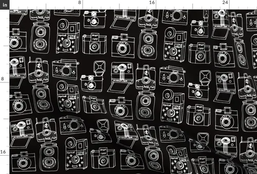 Miniatura 3 de Spoonflower Tela: ilustración vintage de cámara dibujada en blanco y negro, fotografía retro impresa en tela de gasa, cuarto gordo – costura