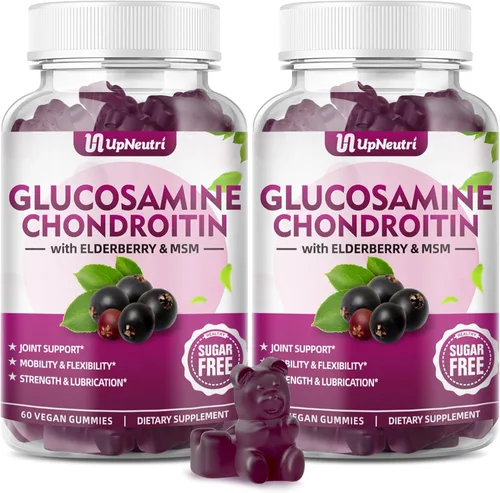 GGlucosamina Gomitas de condroitina sin azúcar, extra fuerte, 1500 mg de glucosamina con condroitina MSM y cúrcuma, suplemento de apoyo articular