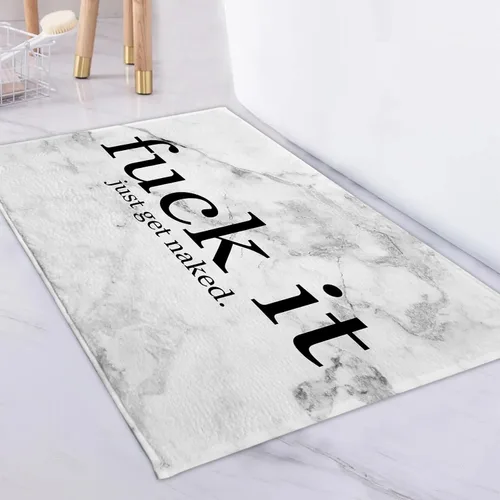 Miniatura 13 de LB Alfombra de baño de mármol negro y dorado, con cita divertida, antideslizante, diseño geométrico abstracto, tapete de espuma viscoelástica, súper