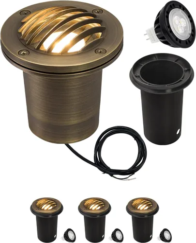 Miniatura 25 de MALORY Luces de Paisaje de Bajo Voltaje, (4.6''A) Cubierta Superior de Latón 12V Luces Empotradas en el Suelo para Exteriores, Iluminación LED