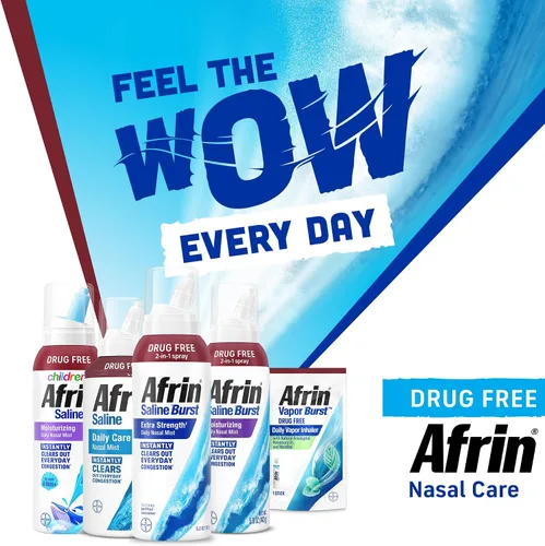 Miniatura 9 de Afrin Bruma salina hidratante para niños para congestión nasal diaria y nariz seca, espray salino isotónico de agua de mar para bebés de más de 6