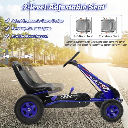 Miniatura 3 de HONEY JOY Go Kart para Niños, Cuadriciclo de 4 Ruedas Todoterreno con Pedales Go Cart con Volante y Asiento Ajustable, 2 Frenos de Seguridad, Azul