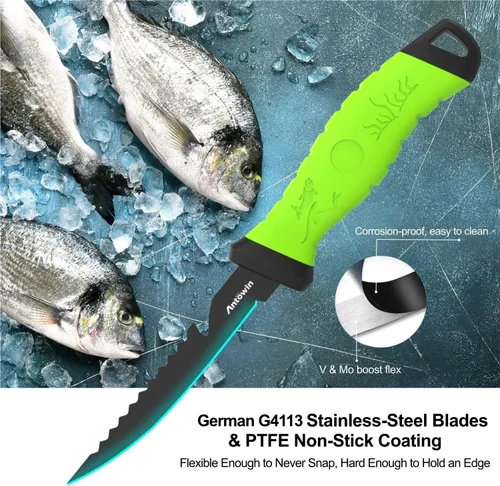 Miniatura 3 de ANTOWIN Cuchillo de cebo de 5 pulgadas para peces, hoja alemana G4113 Pro de acero inoxidable, cuchillos de filete de pesca para agua salada