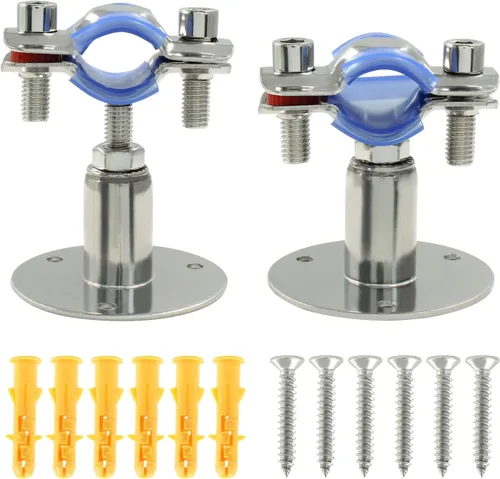 2 soportes de tubo de montaje en pared de acero inoxidable 304, adecuados para tubos OD de 1/2 pulgadas (0.748-0.866 in), altura ajustable de