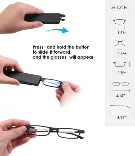 Miniatura 3 de Lentes de lectura plegables ultraligeros para mujeres y hombres, TR90, bloqueo de luz azul, anti UV, fatiga ocular, plegables, compactos, Negro