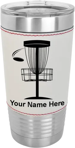 LaserGram Vaso aislado al vacío de 20 onzas, Disc Golf, grabado personalizado incluido (piel sintética, estilo béisbol)