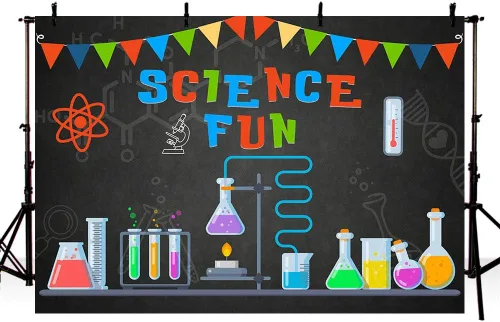 MEHOFOTO - Decoración de fiesta de cumpleaños de ciencia de 7 x 5 pies, fondo de estudio fotográfico, pancarta de ciencia divertida para científico,