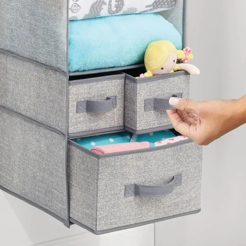 Miniatura 6 de mDesign - Organizador de almacenamiento para barra de guardarropa, 7 estantes, 3 cajones