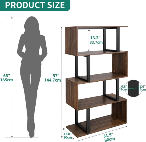 Miniatura 2 de YITAHOME Estantería de 5 niveles, estantería y estantería en forma de S, estantería industrial independiente multifuncional decorativa para sala