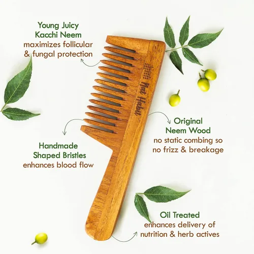 Miniatura 6 de Nat Habit - Back To Natural Secrets Everyday Kacchi - Peine de neem, peine de madera, para el crecimiento del cabello, peine para hombres y mujeres