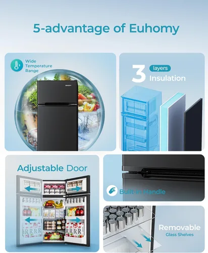 Miniatura 5 de EUHOMY Mini Refrigerador con Congelador, 4.5 Pies Cúbicos Mini Refrigerador, 2 puertas Para Dormitorio/Residencia Estudiantil/Oficina/Apartamento