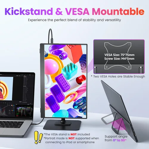 Miniatura 4 de Upperizon Monitor portátil de 15.6 pulgadas FHD 87% sRGB 60Hz IPS HDR HDMI USB-C Monitor de viaje para laptop, MacBook, PC, Surface PS5 Xbox