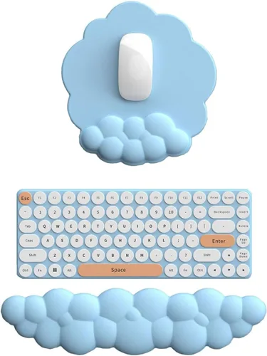 Cloud - Reposamuñecas para teclado y alfombrilla para mouse con reposamuñecas con posavasos, ergonómico, lindo soporte para reposamuñecas de espuma
