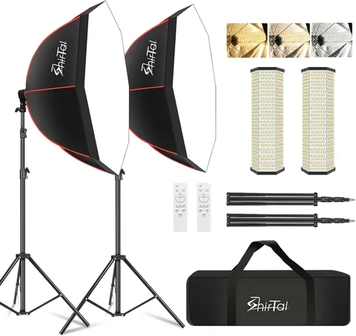 Kit de iluminación Softbox, kit de iluminación para fotografía de 37 pulgadas con 110 W, 2700-6500 K, 11000 Lux, lámpara prismática LED regulable y