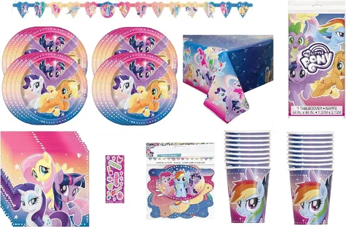 Miniatura 2 de My Little Pony - Paquete de 16 suministros para fiesta de cumpleaños, incluye platos, vasos, servilletas, cubierta de mesa, pancarta de feliz