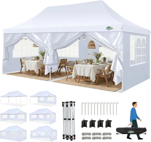 Miniatura 24 de COBIZI Canopy Tienda de campaña desplegable de 10 x 20 pies con 6 paredes laterales, toldo comercial impermeable, glorieta instantánea