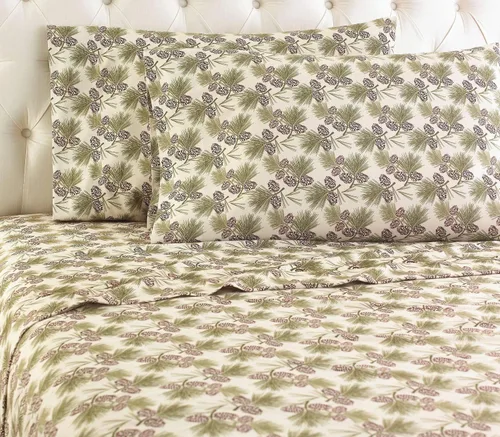Shavel Home Products Juego de sábanas con estampado de microfranela, tamaño matrimonial, piña natural