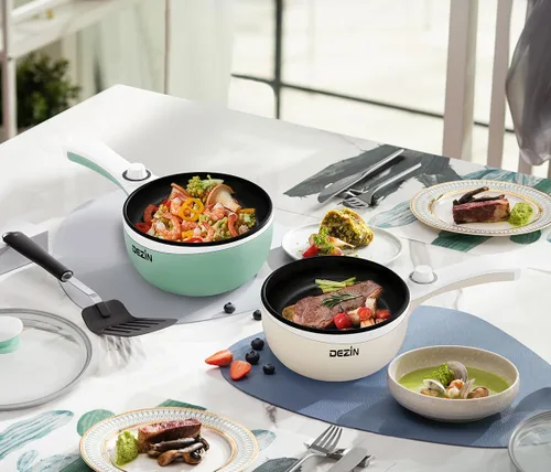 Miniatura 8 de Dezin Olla Caliente Eléctrica Mejorada, Sartén Antiadherente, Olla Eléctrica Rápida para Fideos, Olla Caliente Portátil Mini de 1.5L para Bistec