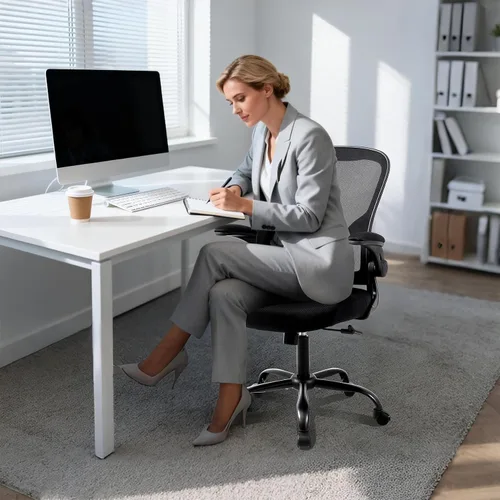 Miniatura 2 de Flysky Silla ergonómica de escritorio para oficina en casa, soporte lumbar, silla giratoria de malla transpirable para computadora con ruedas y Negro
