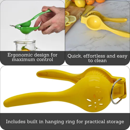 Miniatura 2 de IMUSA Juego de exprimidores manuales de lima y limón, exprimidor de cítricos para máxima extracción, aluminio, amarillo y verde