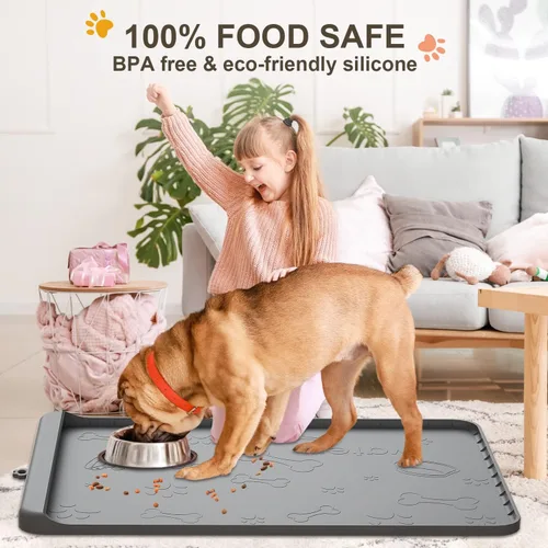 Miniatura 7 de Tapete para Comida de Perro - Tapete de Silicona para Perros para Comida y Agua - 28" x 20" Tapetes de Alimentación para Mascotas con Bolsillo