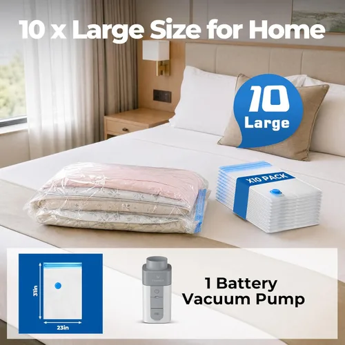 Miniatura 2 de ETENWOLF 10 Pack Large Vacuum Storage Bags with Rechargeable Wireless Pump, Vacuum Seal Bags for Clothes and Travel, Space Saver Compression Bags