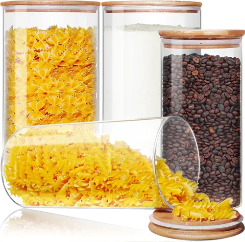 HomArtist Juego de 4 recipientes grandes de vidrio para harina y azúcar, 180oz x2 & 93oz x2, recipientes de vidrio para almacenamiento de alimentos