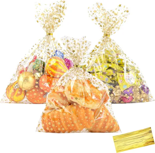 Miniatura 36 de 100 bolsas de regalo de celofán con estampado de estrellas, de 6 x 10 pulgadas, bolsas de regalo de celofán, bolsas de regalo de fiesta, bolsas