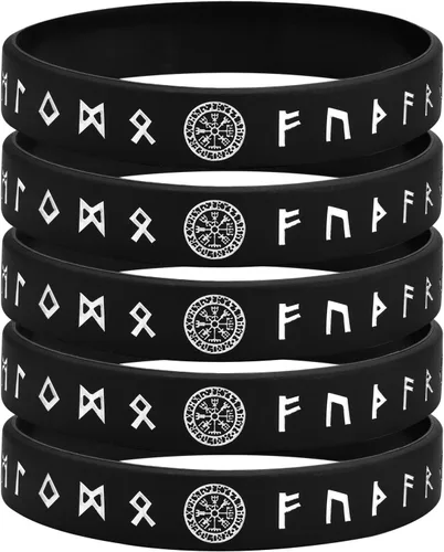 MEALGUET 5 pulseras vikingas para hombre pulsera vikinga nórdica negra para hombres y mujeres, banda de goma de silicona de ajuste cómodo, joyería
