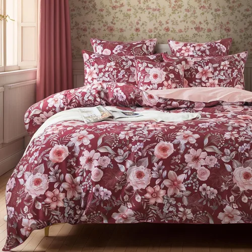 FADFAY - Juego de funda de edredón para cama individual, diseño vintage de rosas rojas florales, estilo shabby, peonías color clarete, ropa de cama