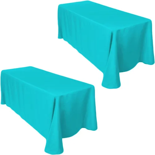 Miniatura 168 de LTC LINENS - Paquete de 2 manteles rectangulares de poliéster, de 60 x 102 pulgadas y 6 pies, color azul bebé, con caída parcial, resistentes a