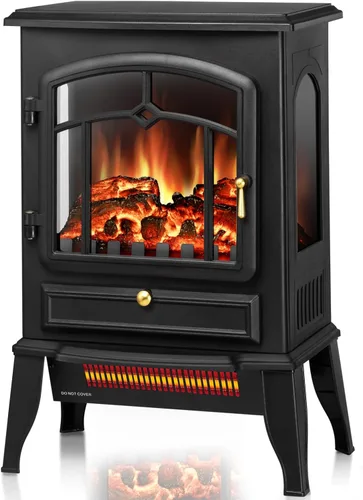 Miniatura 8 de ZAFRO Estufa de chimenea eléctrica, calentador eléctrico de calefacción rápida de 5100 BTU con brillo de llama ajustable, termostato de 1000 W/1500