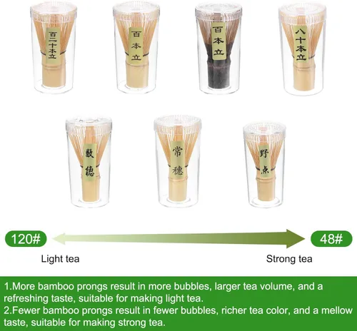 Miniatura 5 de HARFINGTON Batidor de té verde matcha de 80 puntas, batidor japonés de bambú Chasen, herramienta de cepillo de polvo matcha, cuchara tradicional