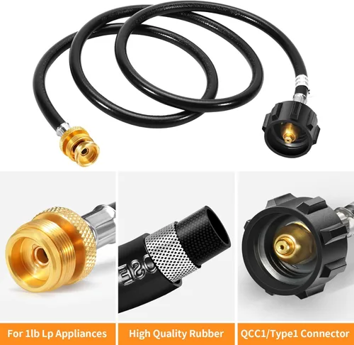 Miniatura 2 de GasSaf Manguera de propano de 5 pies, adaptador de propano convertidor de 1 libra a 20 libras, manguera de parrilla de gas de tanque de propano