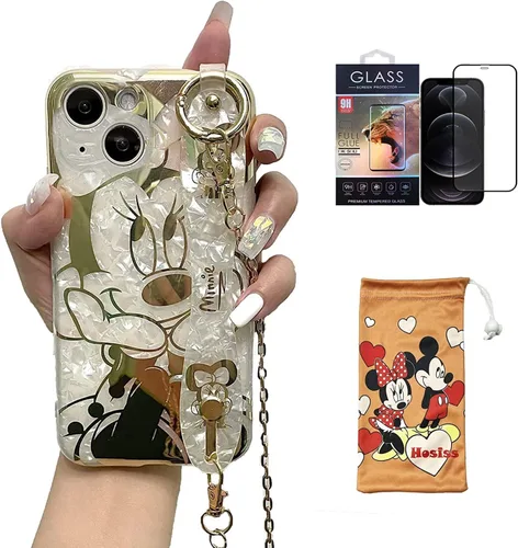 Miniatura 15 de Funda de dibujos animados para iPhone 7/8/SE de 4.7" con protector de pantalla HD, Mickey Mouse con correa de muñeca, soporte, cadena de metal