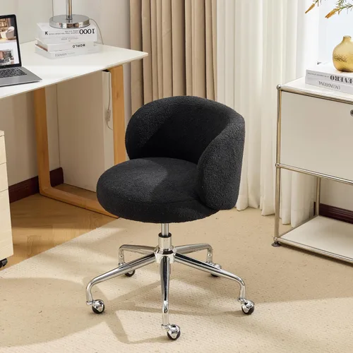 Miniatura 16 de VINGLI Bonita silla de escritorio giratoria pequeña y cómoda con ruedas, soporte lumbar ergonómico de respaldo bajo para tocador/técnico de uñas