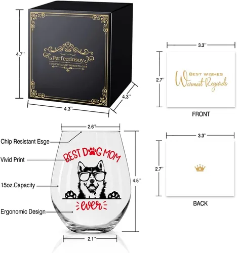Miniatura 2 de Perfectin - Vaso de vino con texto en caja de regalo, con temática de perro, regalo para amantes de los perros