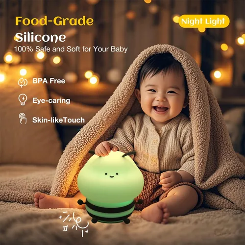Miniatura 3 de Luz nocturna de abeja para niños, lámpara blanda, luz nocturna de animales, 3 niveles de brillo, lámpara para niños que cambia de color, lámparas
