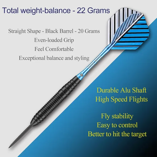 Miniatura 3 de Darts Metal Tip Set - 3 Pack Professional 22 Grams Steel Tip Darts with Slim Case Black Purple Blue Aluminum Shafts 9 Flights 50 Rubber O'Rings 1